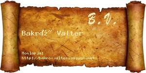 Bakró Valter névjegykártya